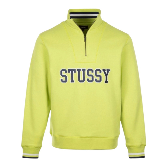 Stussy Tops - Stussy Contrast Rib Mock Neck Cotton Fleece Sweatshirt Men's Sz M Navy & Lime